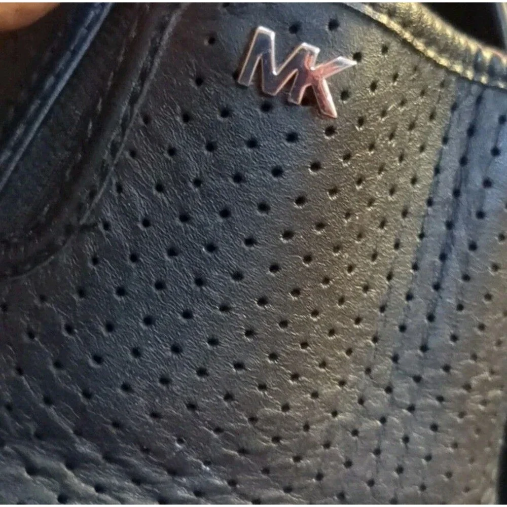 Michael Kors Women Leather Slip-On Shoes 8 Boerum Double Gore Lasered Black